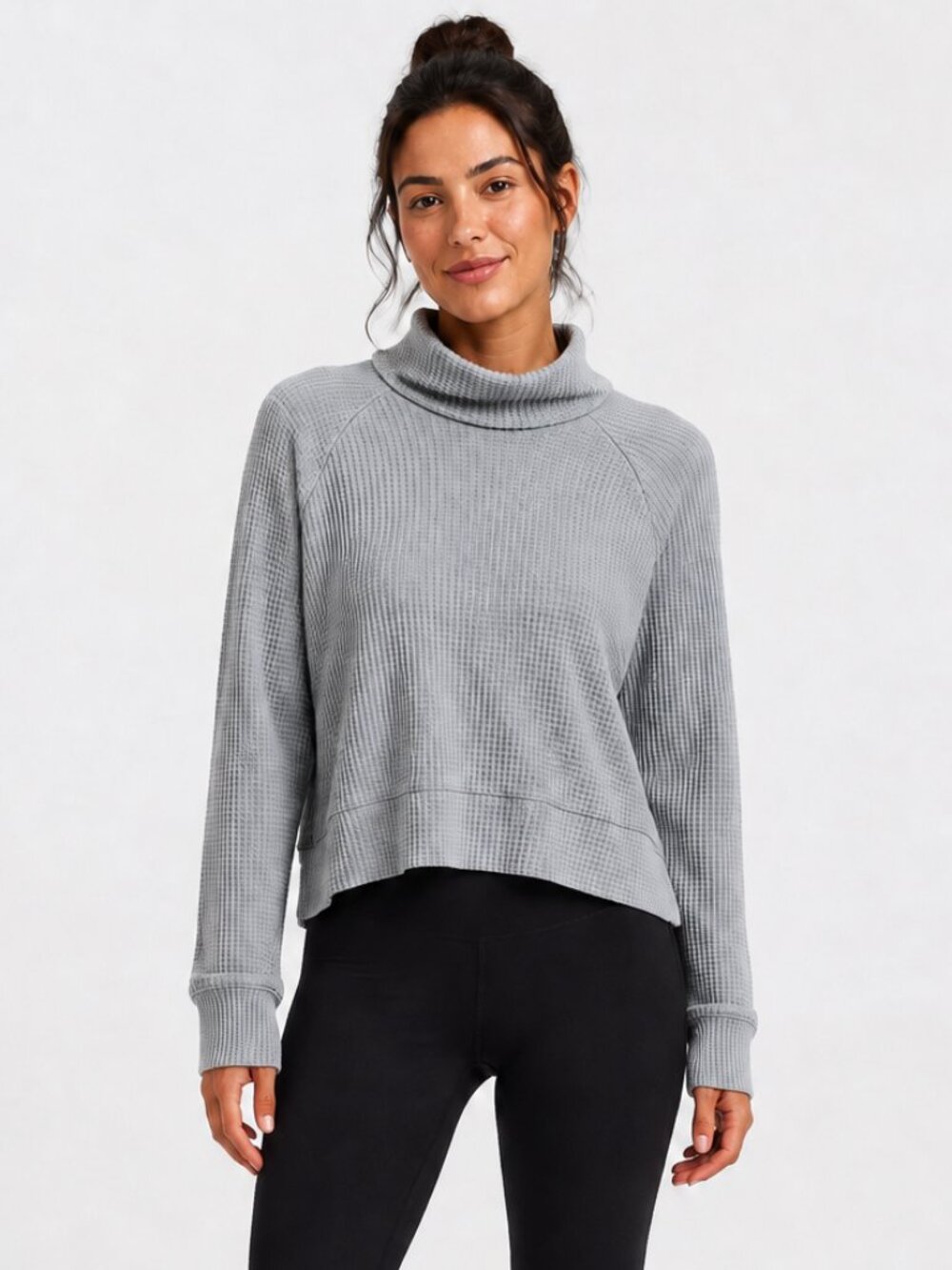 The North Face Gray Waffle Knit Mock Neck Pullover M